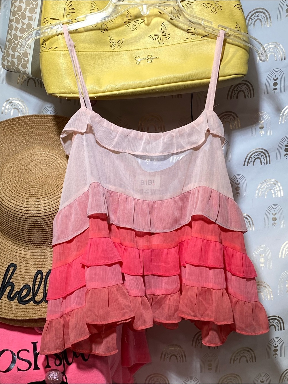 BiBi Pink to Coral Ombre Ruffle Camisole